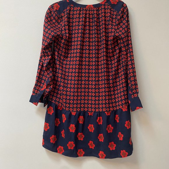 LOFT Red and Blue Abstract Floral Dropped Waist Dress Size Sp - Picture 8 of 11